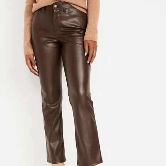 NWT Old Navy High-Waisted Faux-Leather Boot-Cut Ankle Pants - Picture 1 of 4